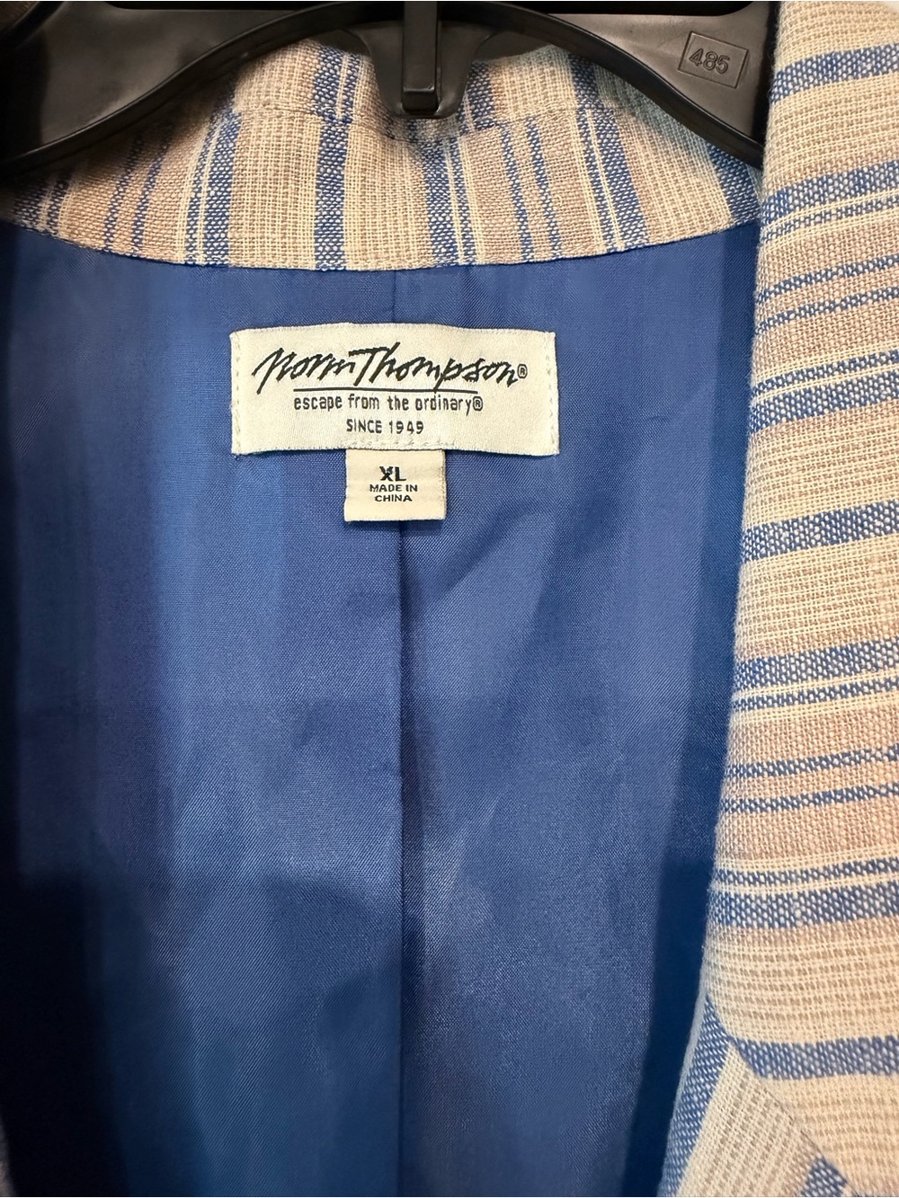 Norm Thompson Blue and Beige Striped Linen-Blend Blazer Women’s XL - Picture 2 of 6